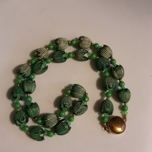 Vintage Hong Kong Faux Green Bead Necklace